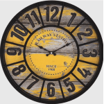 Wandklok Railway Geel/Zwart Houtlook 50 cm